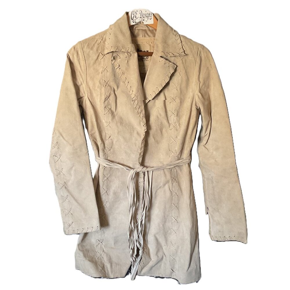 H&G Outerwear women's genuine tan suede jacket, Snap closure; Size S